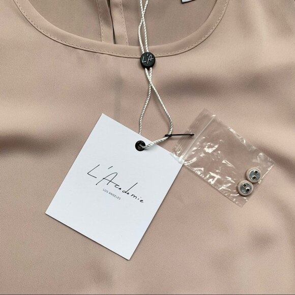 Revolve L'Academie Cold Shoulder Tie Long Sleeve Blouse Taupe Pink Size Medium - Picture 9 of 16